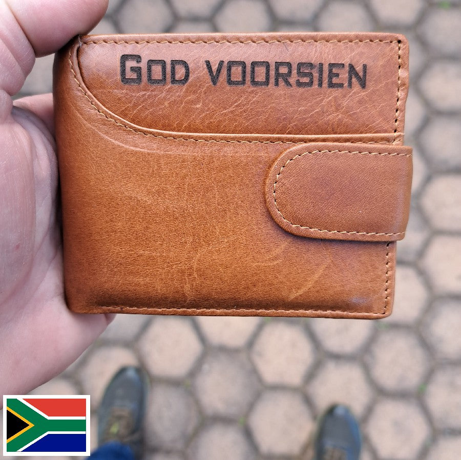 God Voorsien Engraved Leather Wallet from South Africa made by ITG Clothing