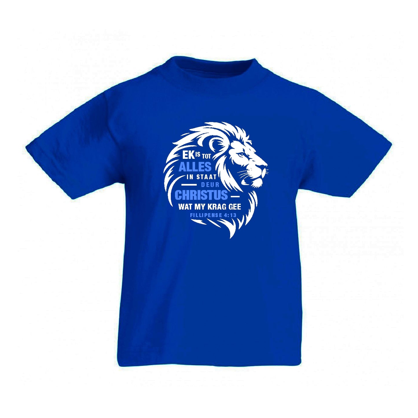 Ek is tot alles in staat – Christian Kids T shirt (Blue)