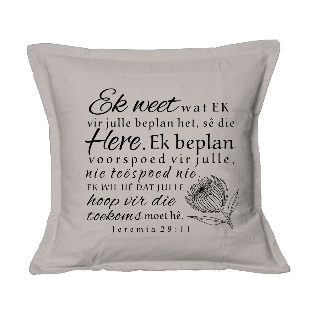 Ek weet - Jeremia 29:11 - Christian Cushion Cover (Stone)