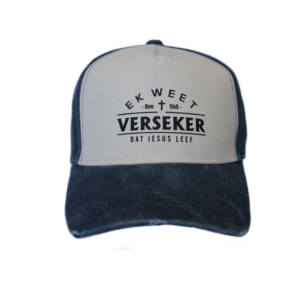 Ek weet verseker dat Jesus leef - Christian Cap - (Blue & Stone)