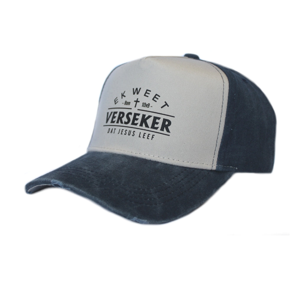 Ek weet verseker dat Jesus leef - Christian Cap - (Blue & Stone)