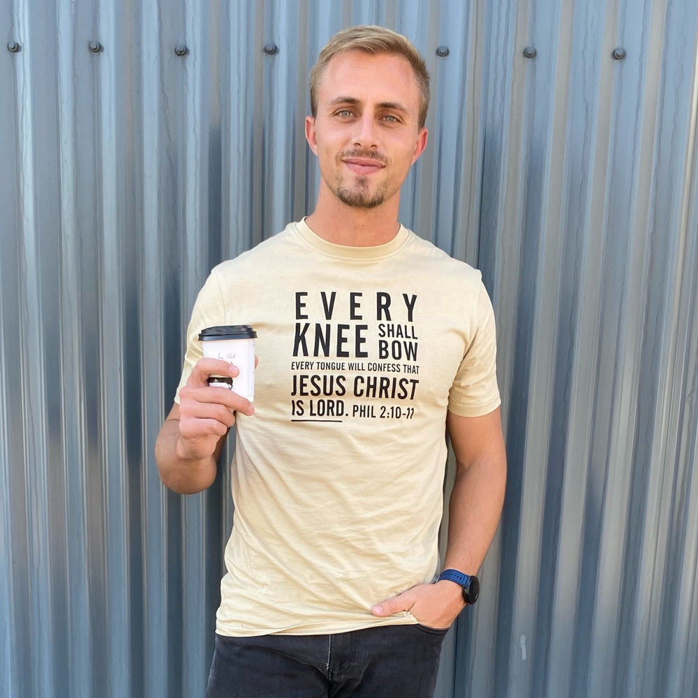 Every Knee Shall Bow – Premium Christian T shirt (Stone)