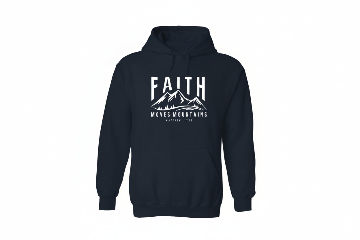 Faith Moves Mountains - Christian Hoodie (Navy)