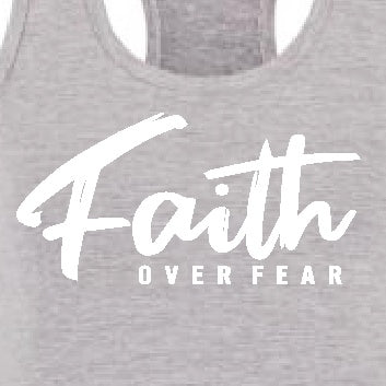 Faith over fear – Christian Ladies Racerback (Grey Melange)