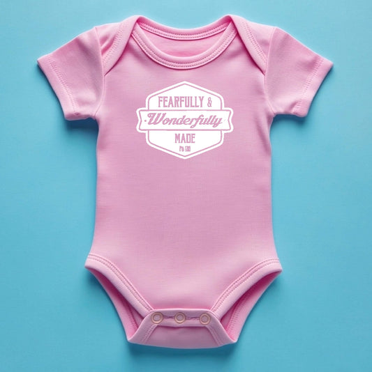 Fearfully & Wonderfully made - Christian Baby Onesie (Pink SS)