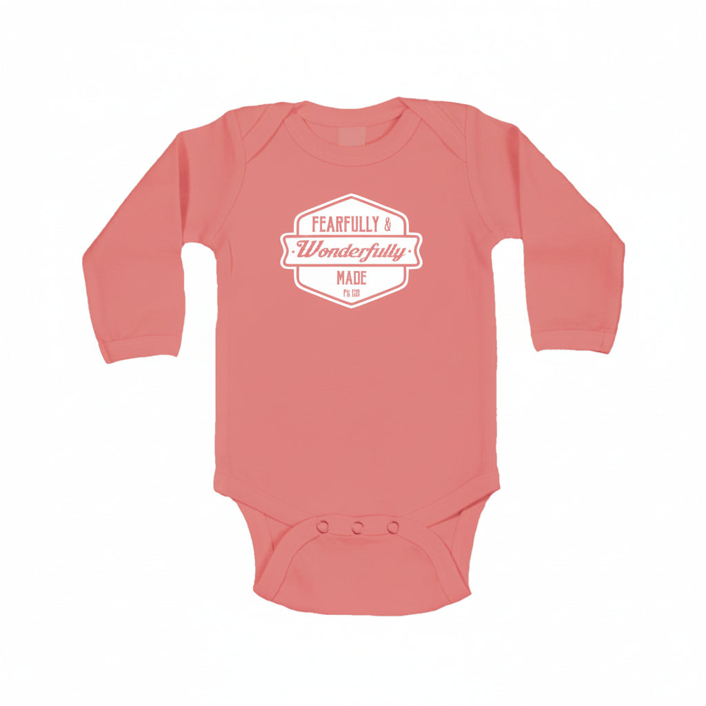 Fearfully & Wonderfully made - Christian Baby Onesie (Corel Red)