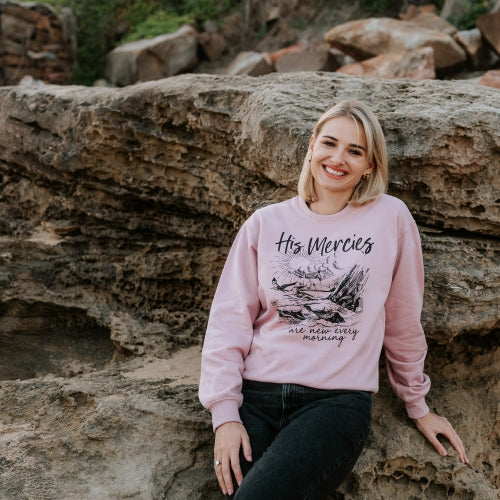 His Mercies - Christian Sweater (Dusty Pink)