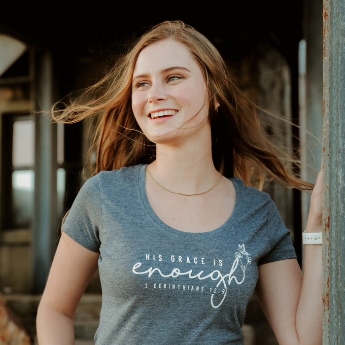 His Grace is Enough- Christian Ladies T shirt (Navy Melange)