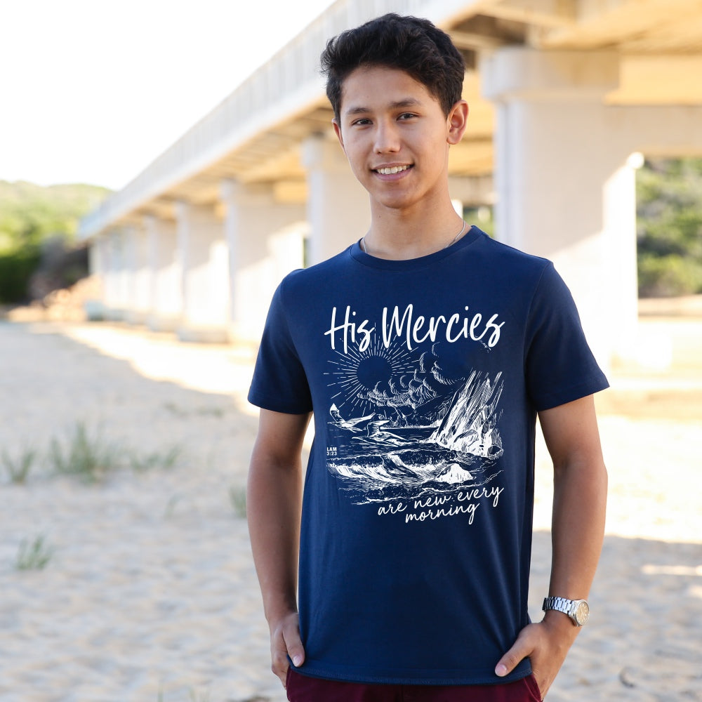 His Mercies – Christian T shirt (Navy)