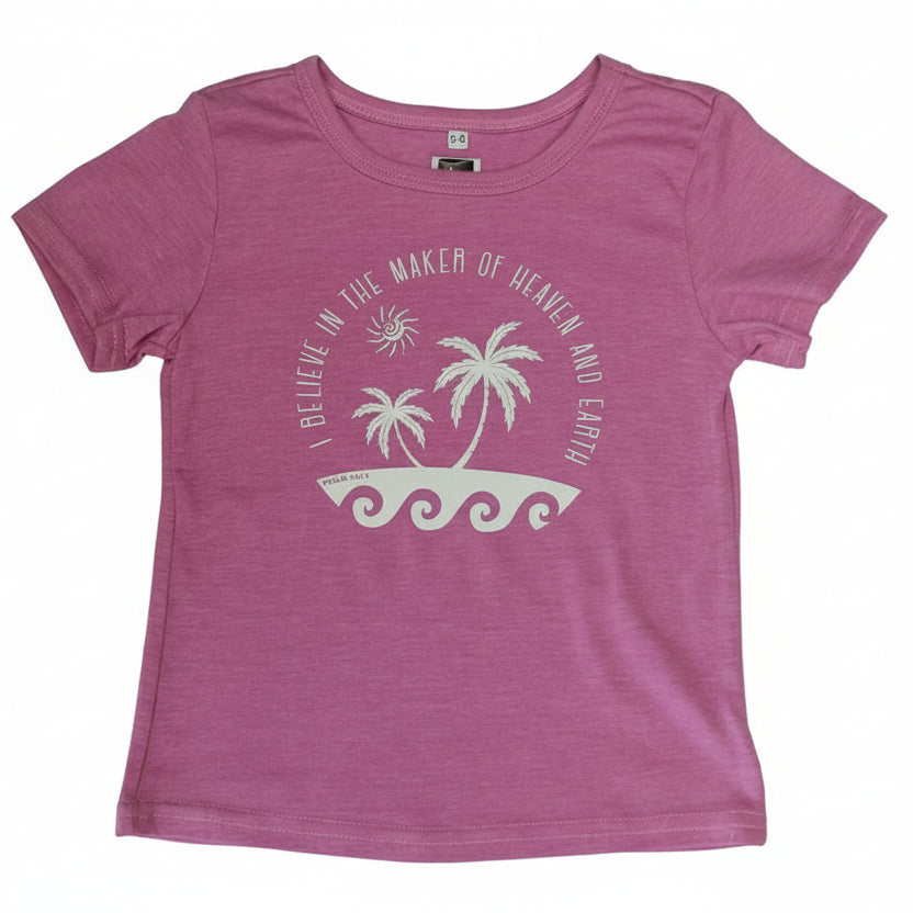 5-6 yr I believe in the maker of Heaven and Earth - Christian kids t-shirt - (Pink)