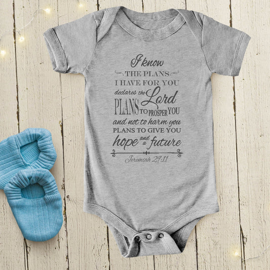 I know the Plans - Christian Baby Onesie - (Grey SS)