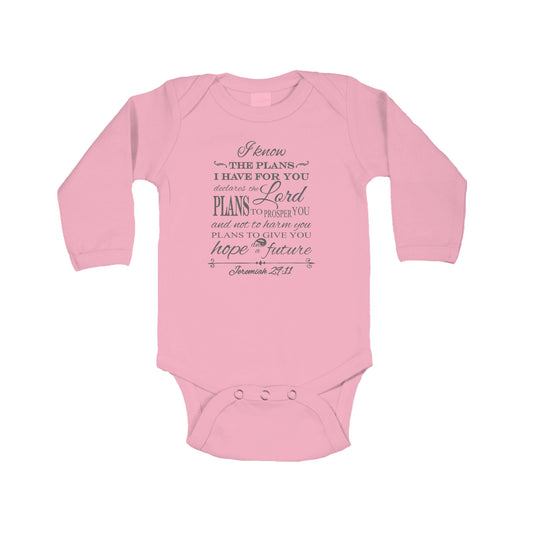 I know the Plans - Christian Baby Onesie (Pink LS)