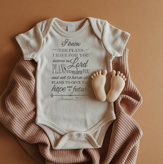 I know the Plans - Christian Baby Onesie - (Beige SS)