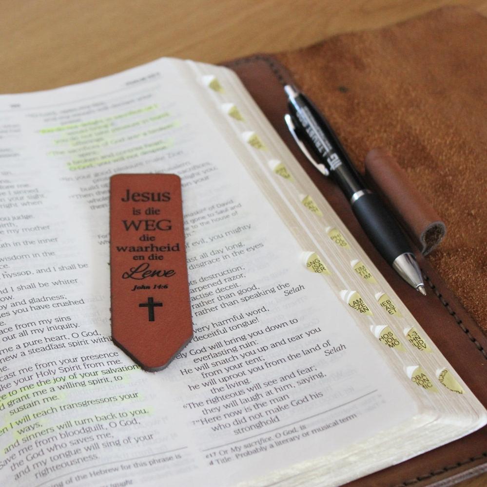 Jesus die weg die waarheid - Christian Leather Bookmark - Christian Gifts South Africa