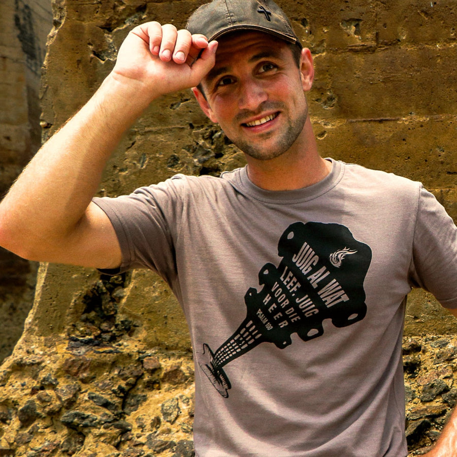 Juig Psalm 100 Guitar T Shirt Brown model-  South Africa
