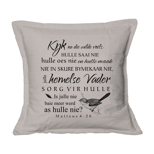 Kyk na die Wilde voels - Christian Cushion Cover (Stone)