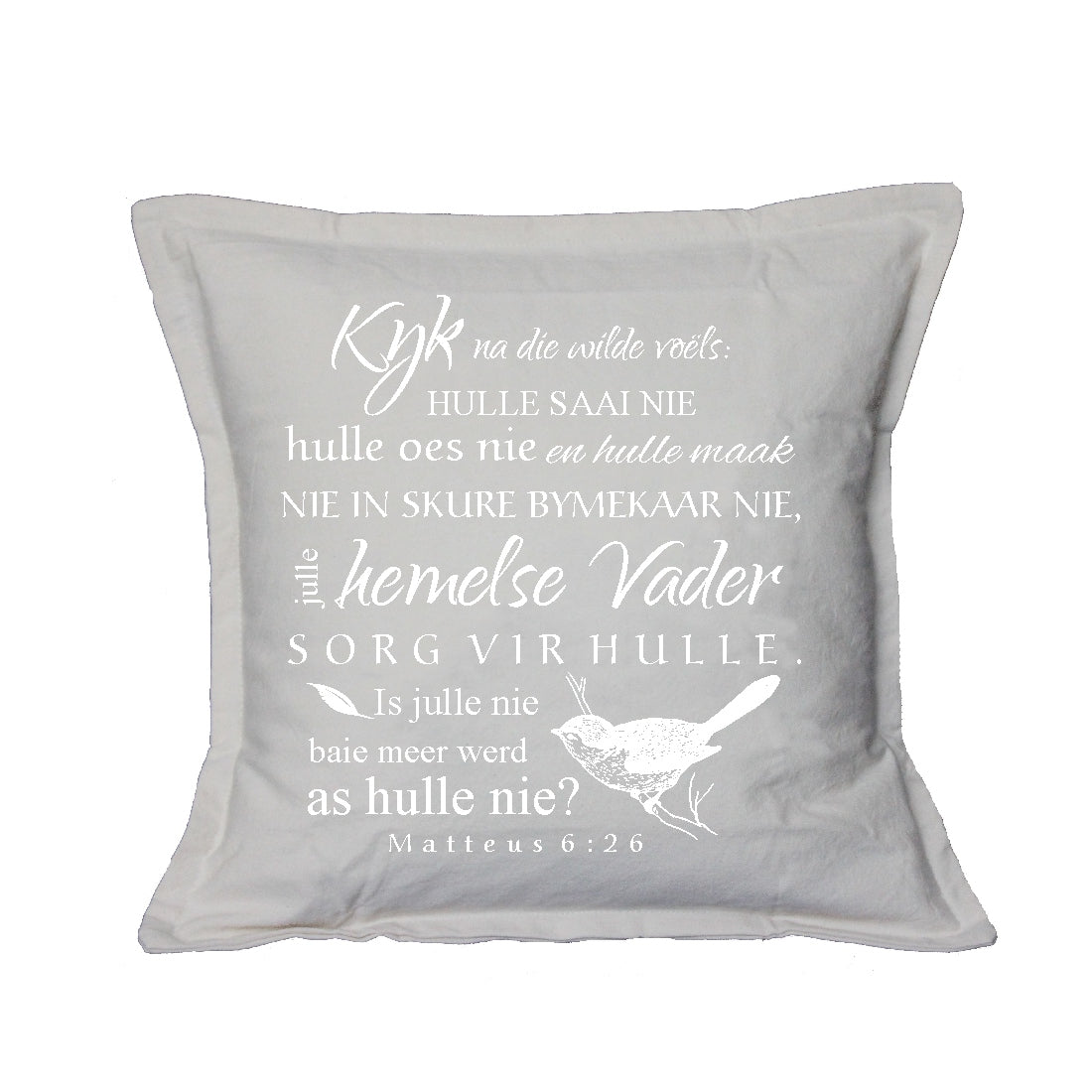 Kyk na die Wilde voels - Christian Cushion Cover (Stone)
