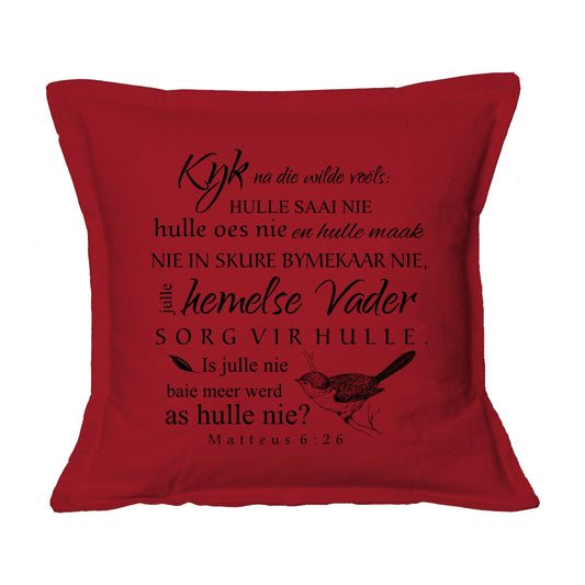 Kyk na die Wilde voels - Christian Cushion Cover (Red)