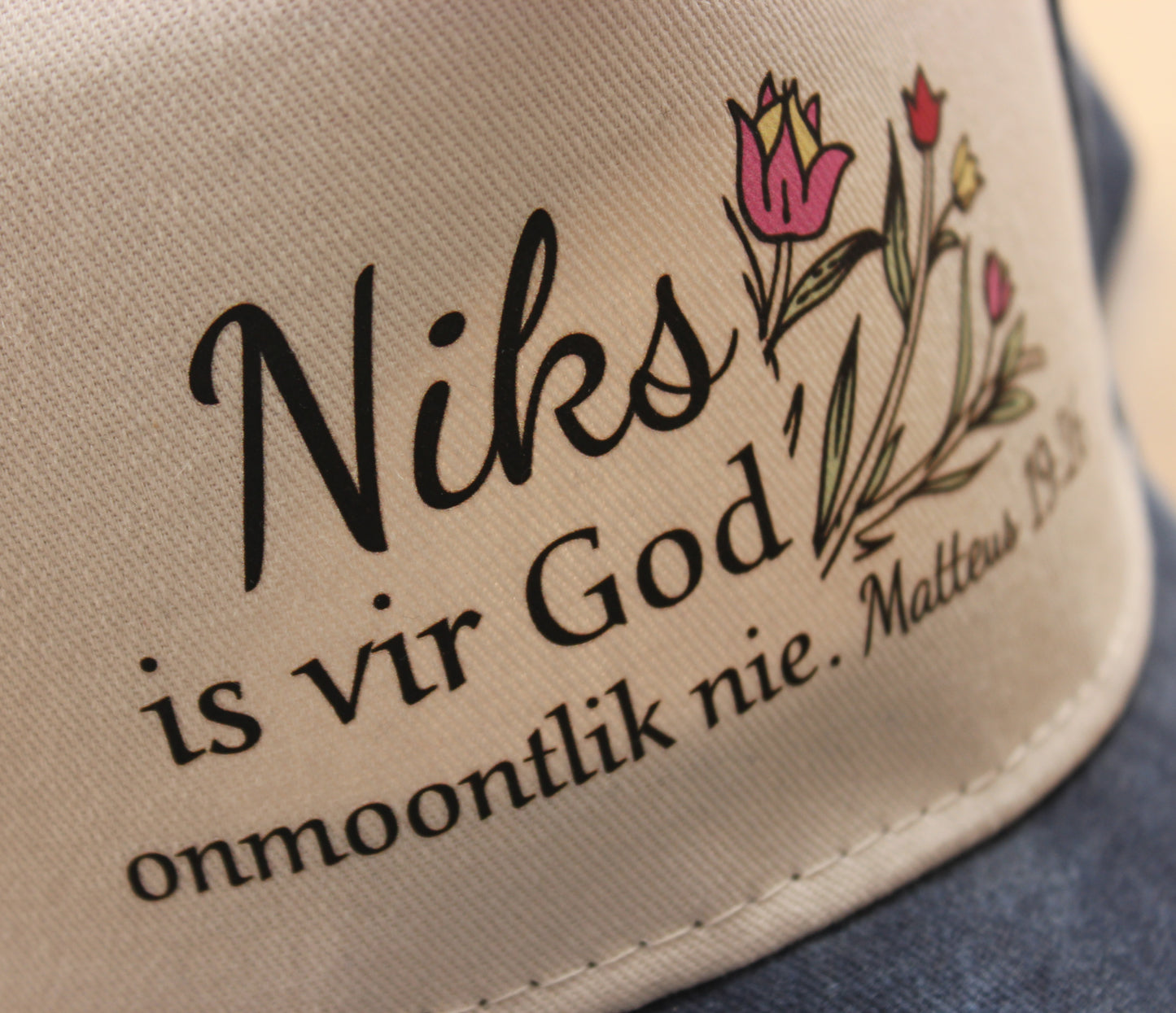 Niks is vir God Onmoontlik - Christian Cap - (Blue&Stone)