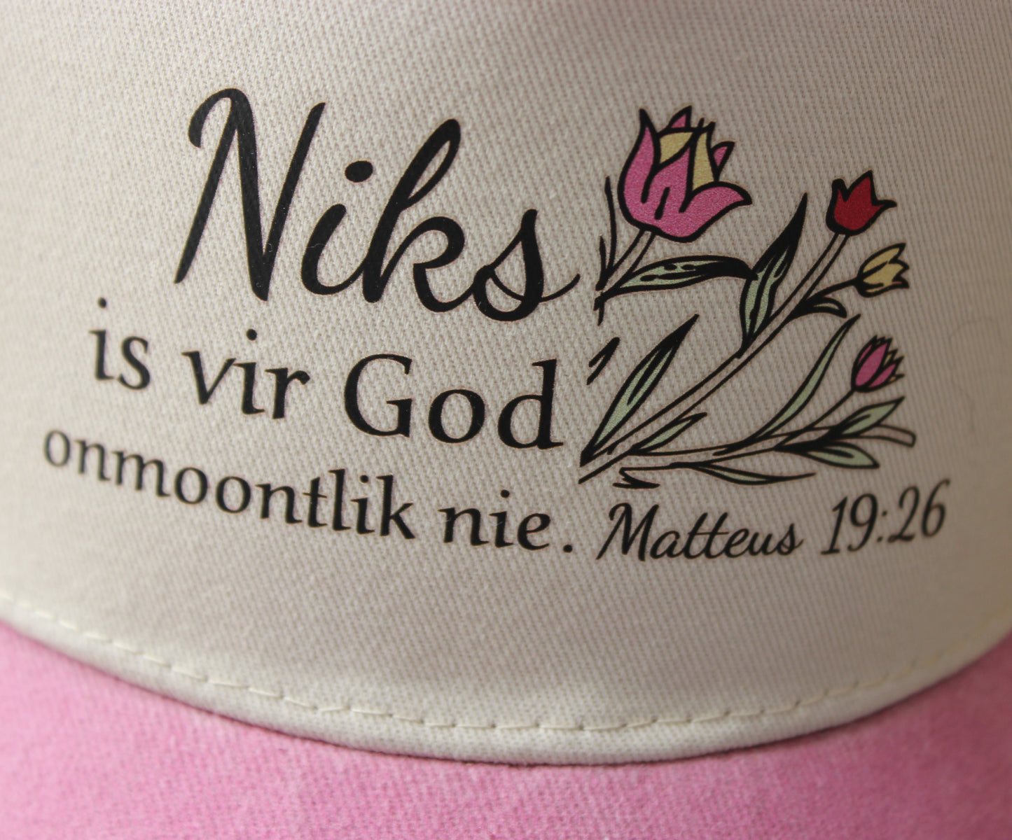 Niks is vir God Onmoontlik - Christian Cap - (Pink&Stone)