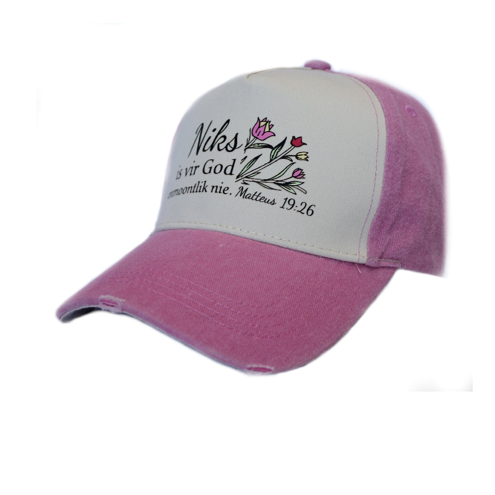 Niks is vir God Onmoontlik - Christian Cap - (Pink&Stone)