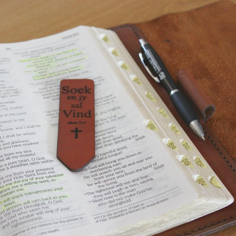 Soek en jy sal vind - Christian Leather Bookmark - Christian Gifts South Africa