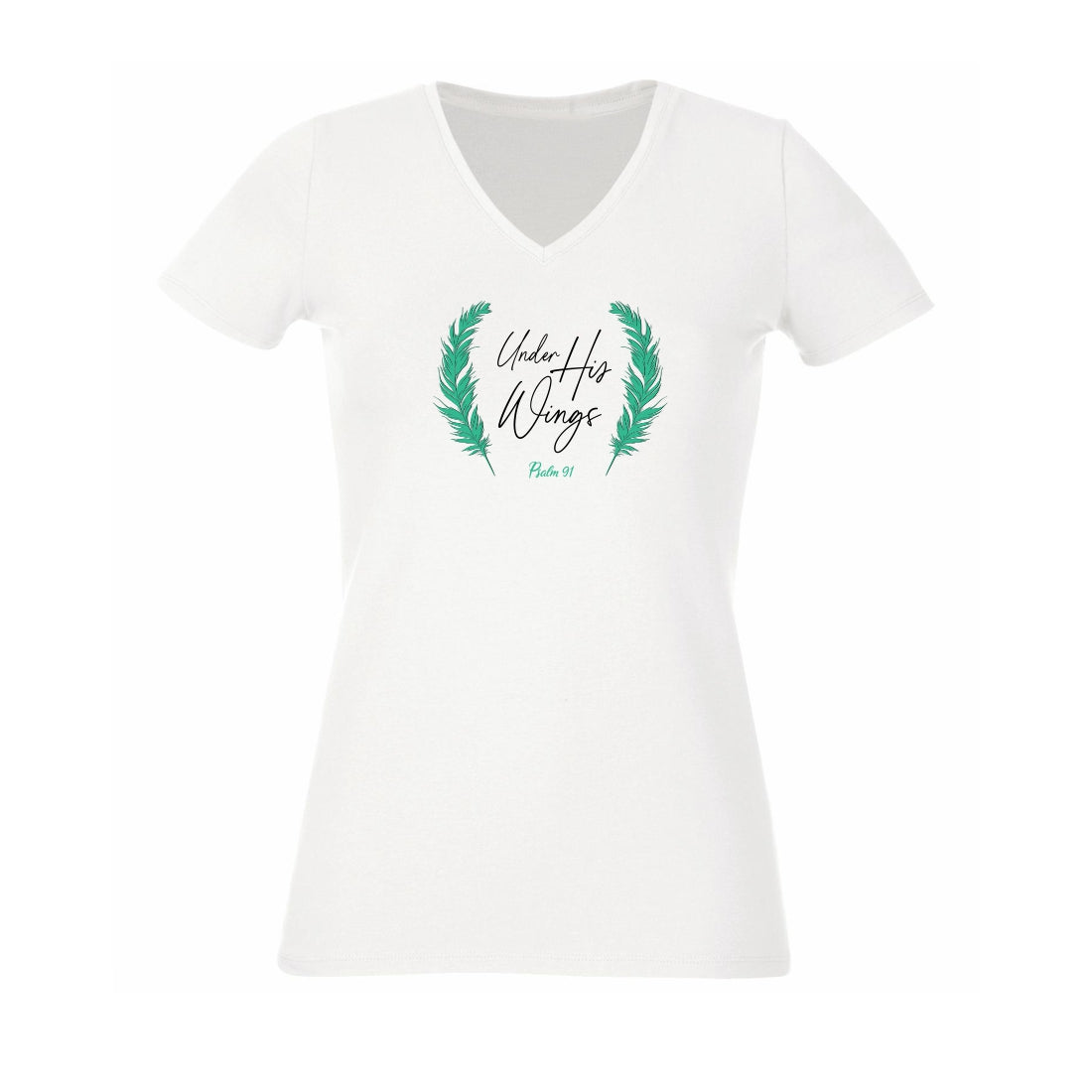 Under His Wings - Christian Ladies T shirt (White)