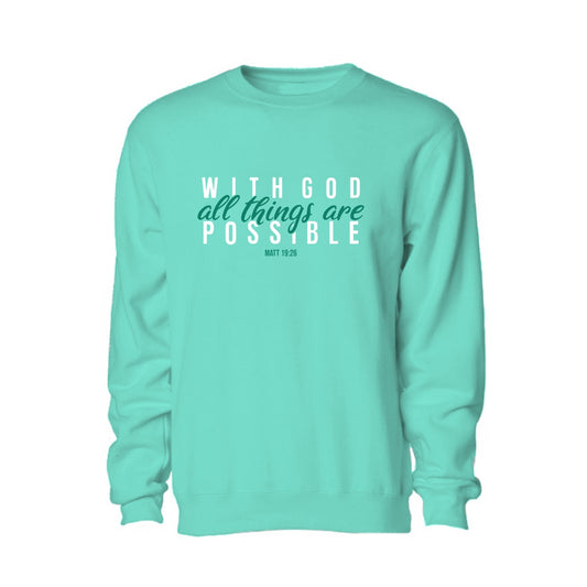 With God All things are possible - Christian Sweater (Aqua)