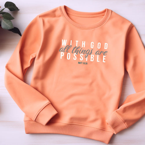 With God all things are possible-Christian Sweater peach - South Africa ITG Clothing