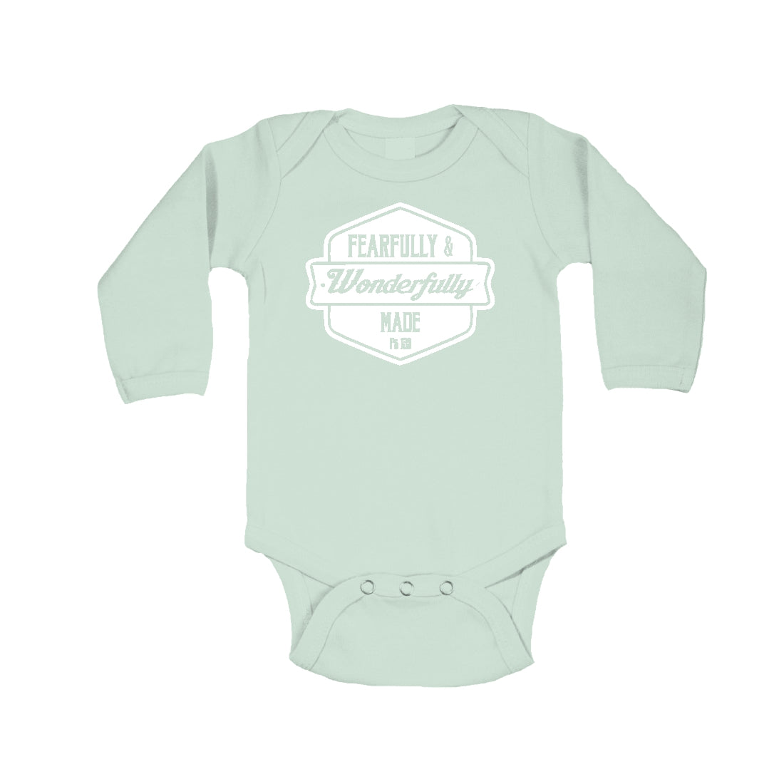 Fearfully & Wonderfully made - Christian Baby Onesie (Mint LS)