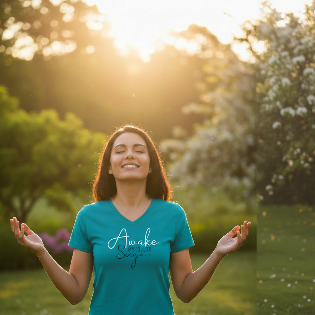 Awake my Soul – Christian Ladies T shirt (Turquoise)