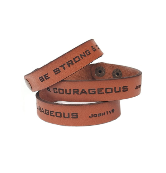 Be Strong & Courageous - Jer 1v9- Christian Leather Wristband