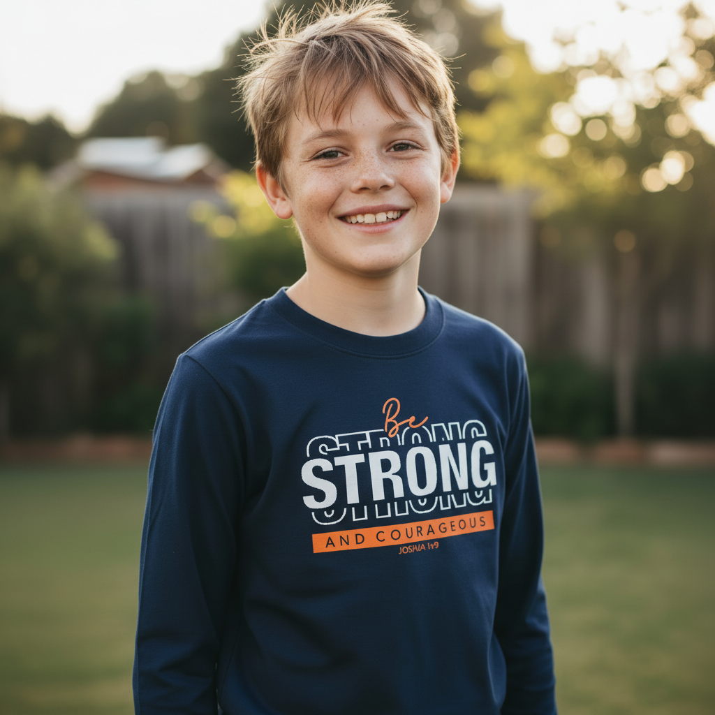 Be Strong and Courageous-Christian kids-navyLS