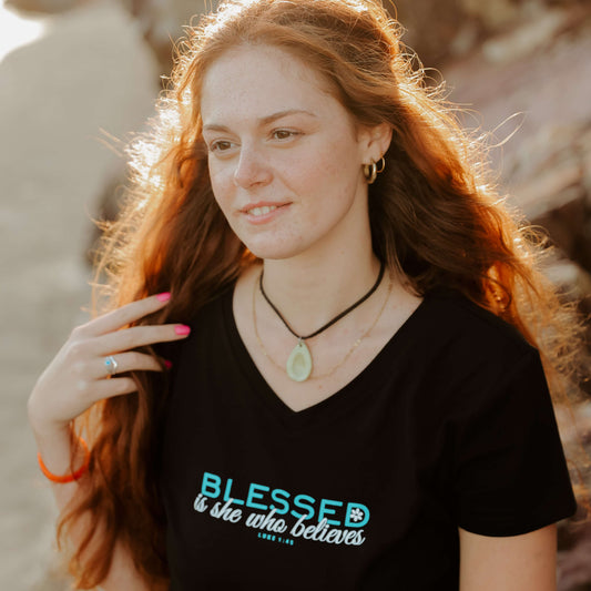 Blessed is She who believes - Christian Ladies t-shirt