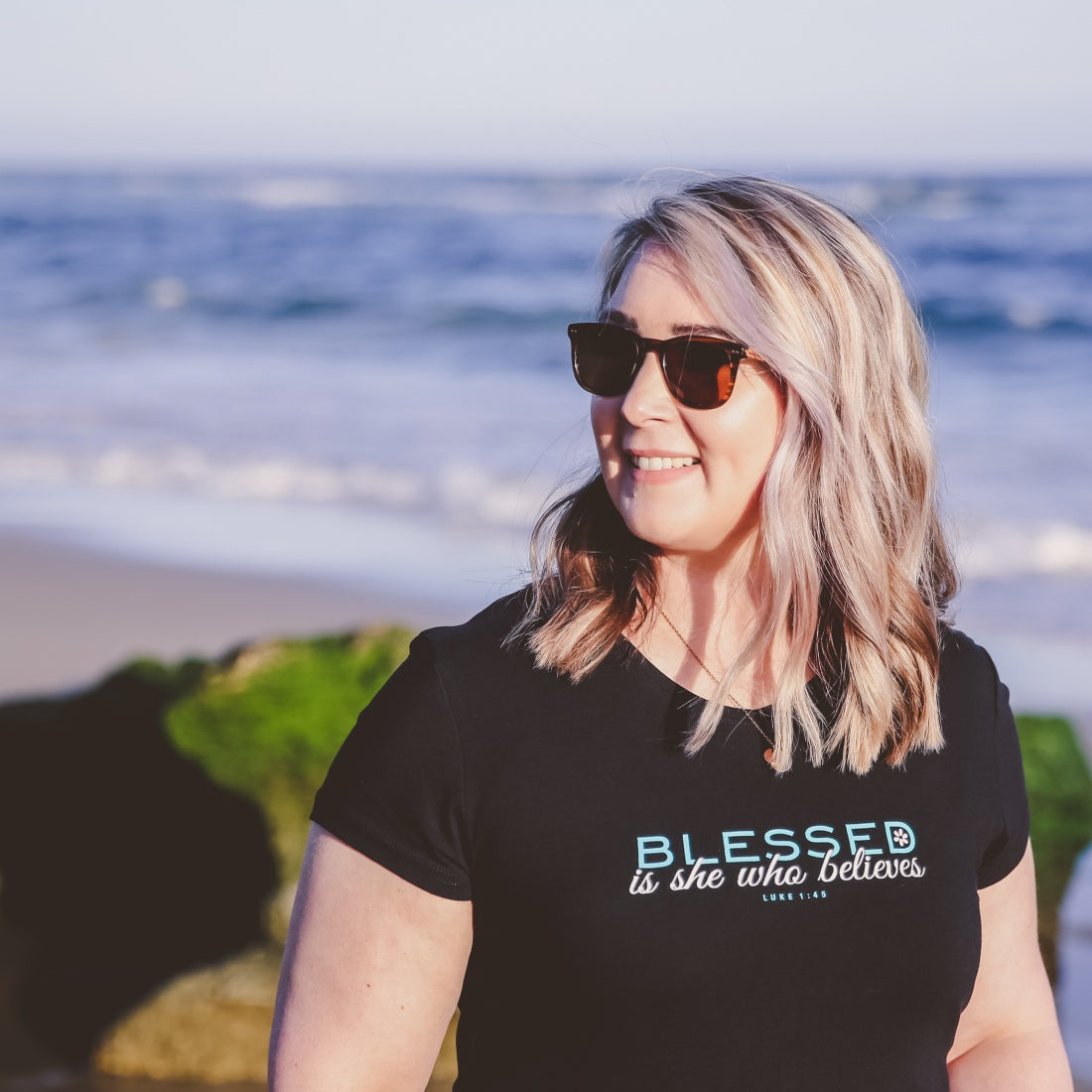 Blessed is She Who Believes -Christian Ladies T shirt (Black)