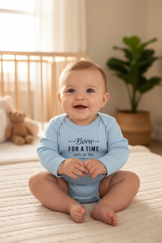 Born for a time such as this - Christian Baby Onesie (Blue LS)