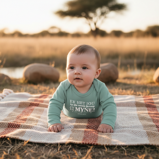 Ek het jou by jou naam geroep - Christian Baby Onesie (Teal)