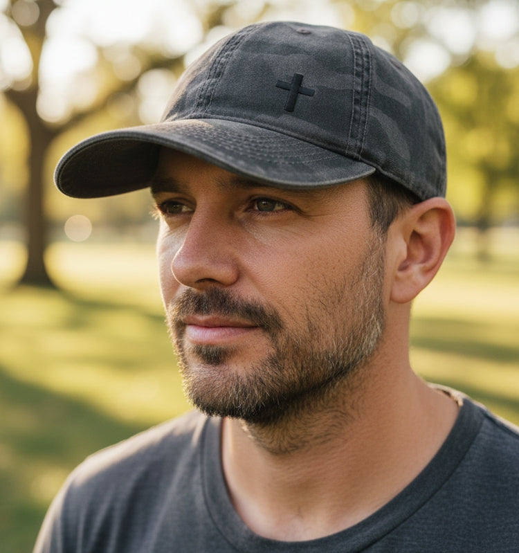 Cross - Christian Cap (Camo Charcoal Oilskin)