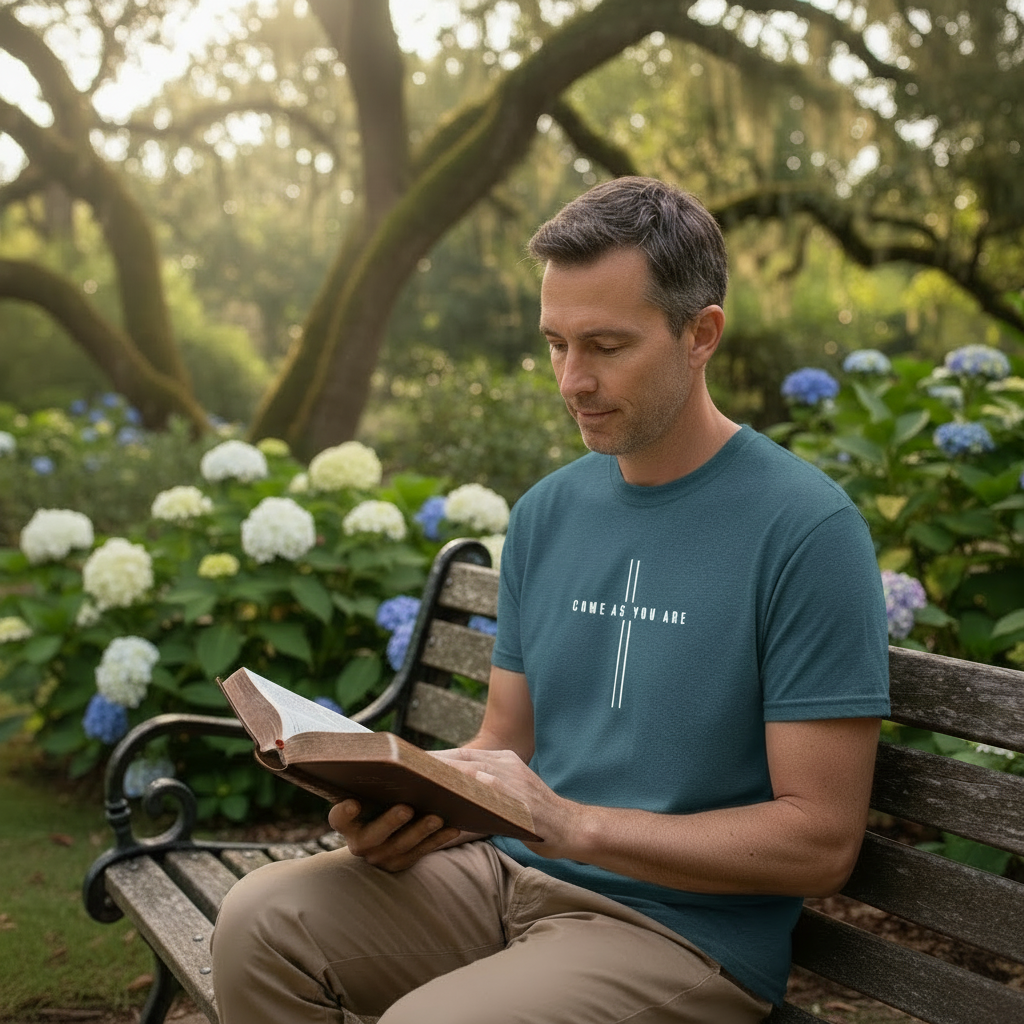 Come as you are – Premium Christian T shirt (Petrol Melange)