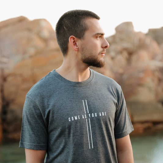 Come as you are – Premium Christian T shirt (Charcoal Melange)