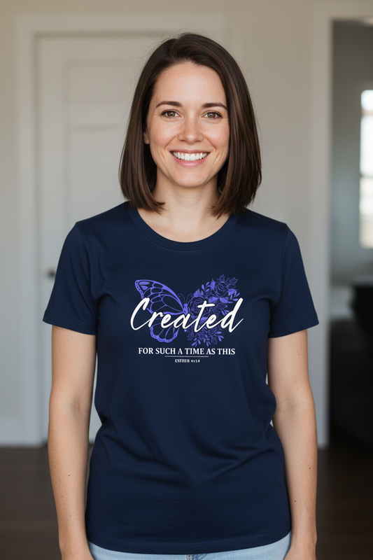 Created for a time - Christian Ladies t-shirt (Navy)