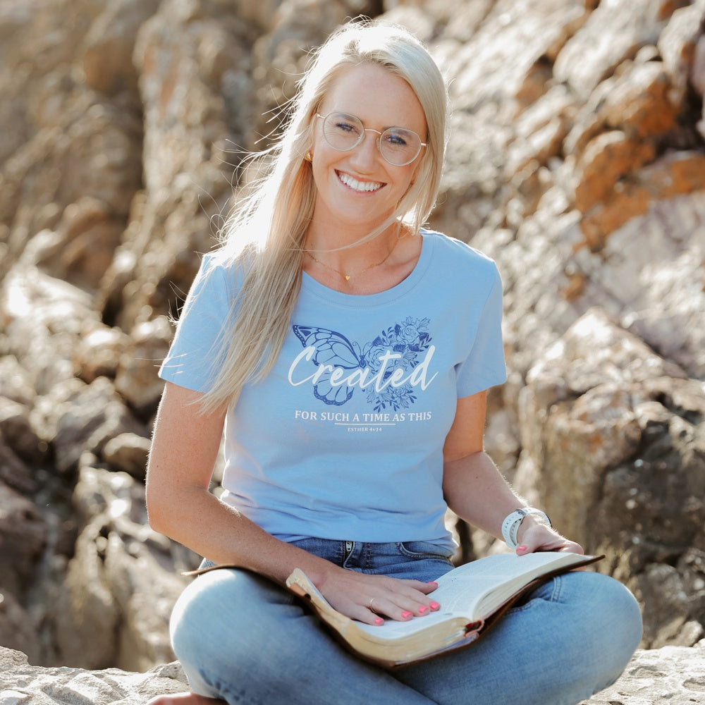 Created for a time - Christian Ladies t-shirt (Blue)