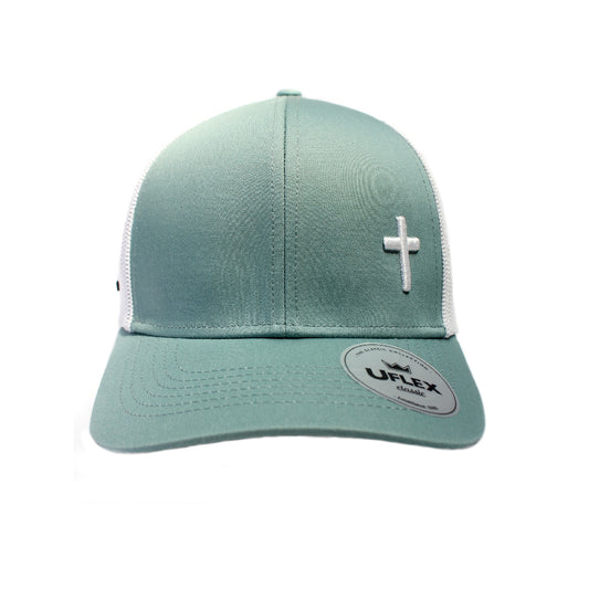 Cross – Christian Trucker Cap (Aqua & White)