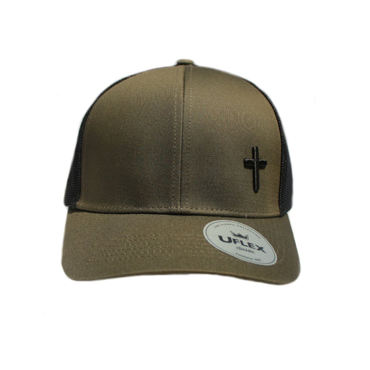 Cross – Christian Trucker Cap (Khaki & Black)