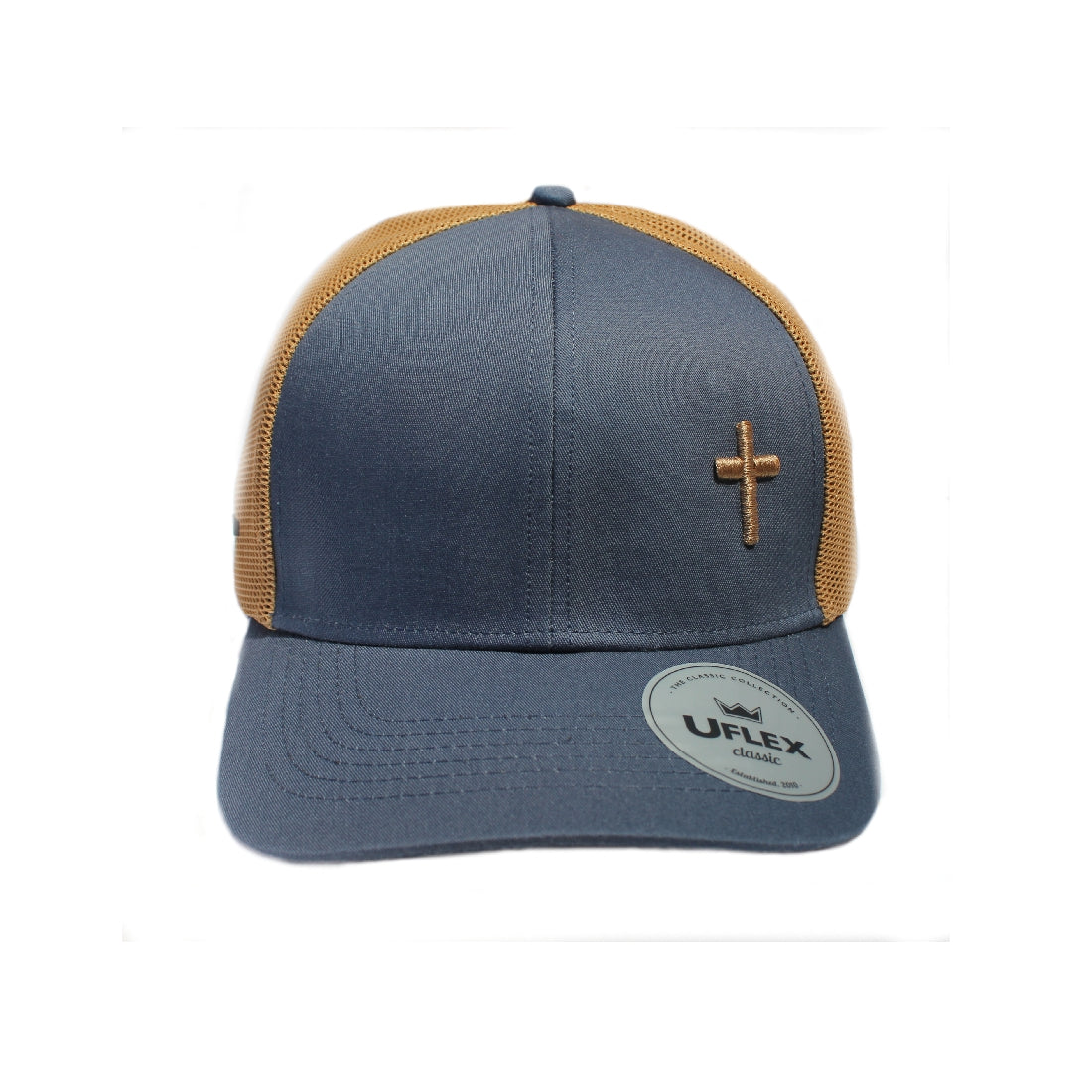 Cross – Christian Trucker Cap (Blue &Tan)