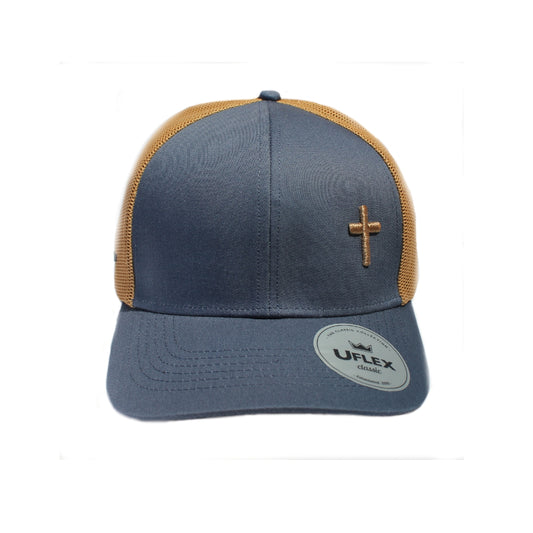 Cross – Christian Trucker Cap (Blue &Tan)