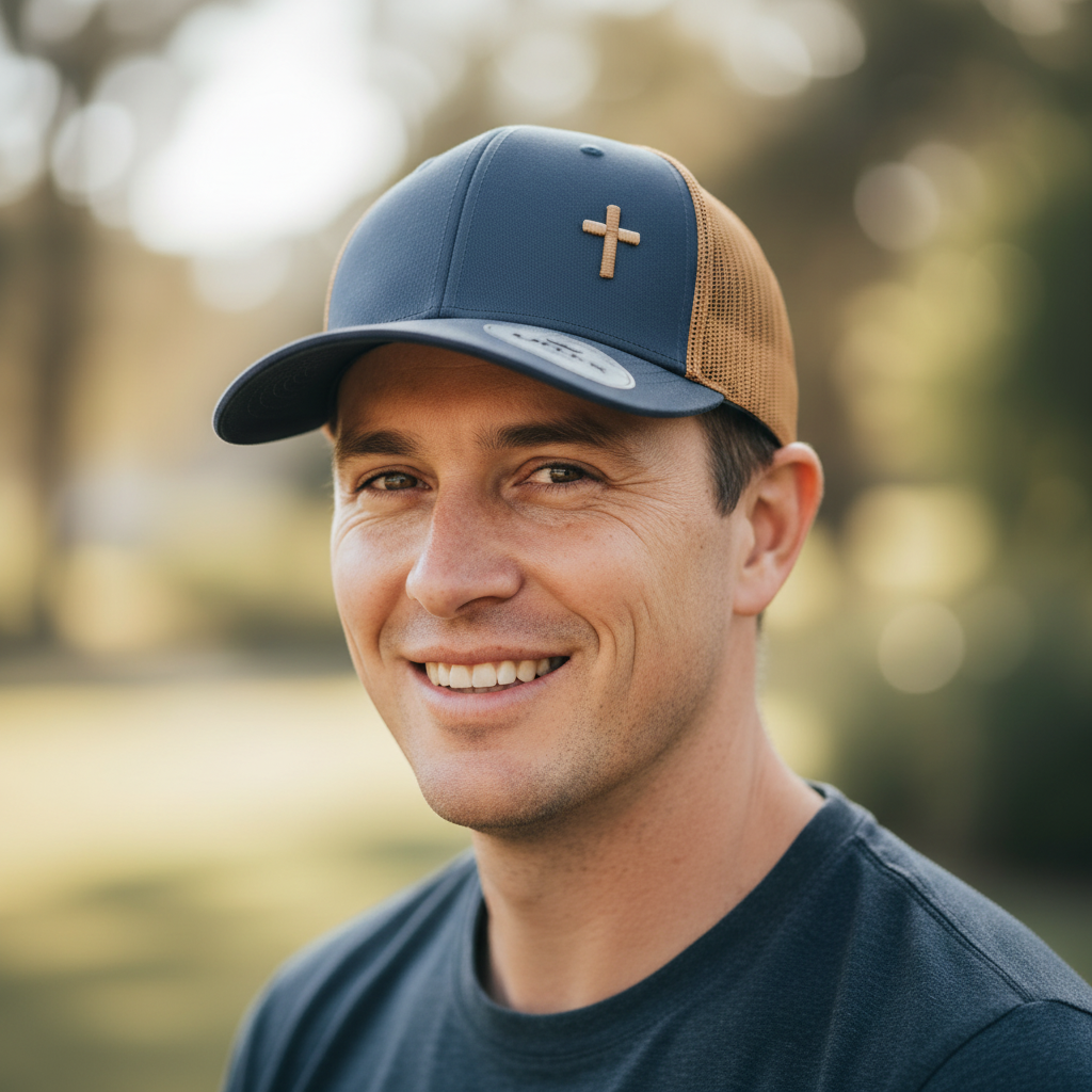 Cross – Christian Trucker Cap (Blue &Tan)