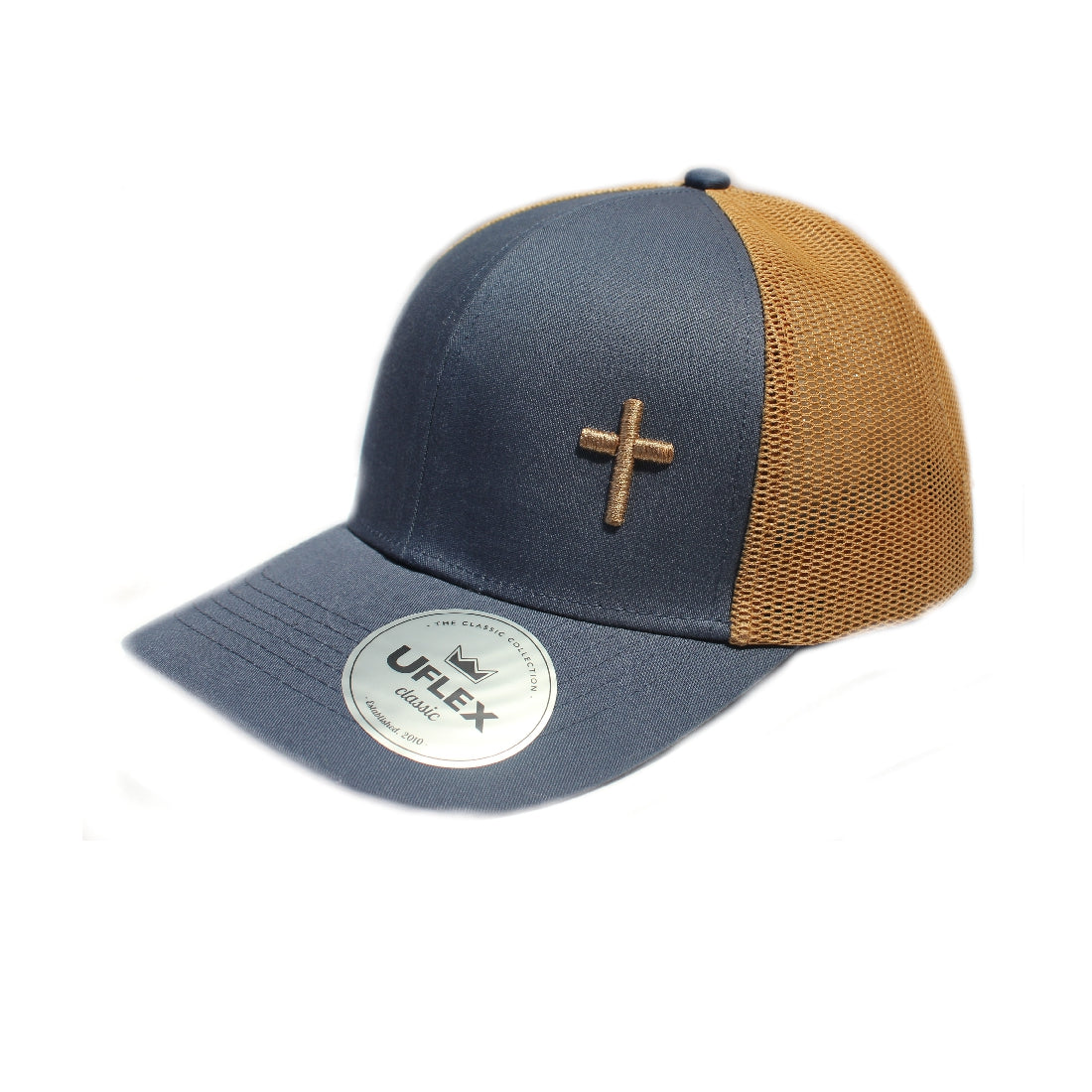 Cross – Christian Trucker Cap (Blue &Tan)