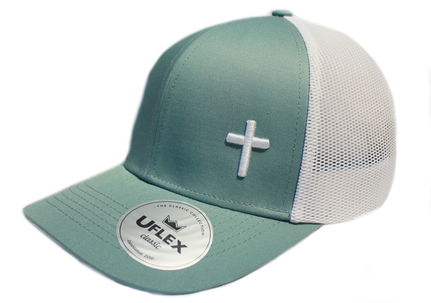 Cross – Christian Trucker Cap (Aqua & White)