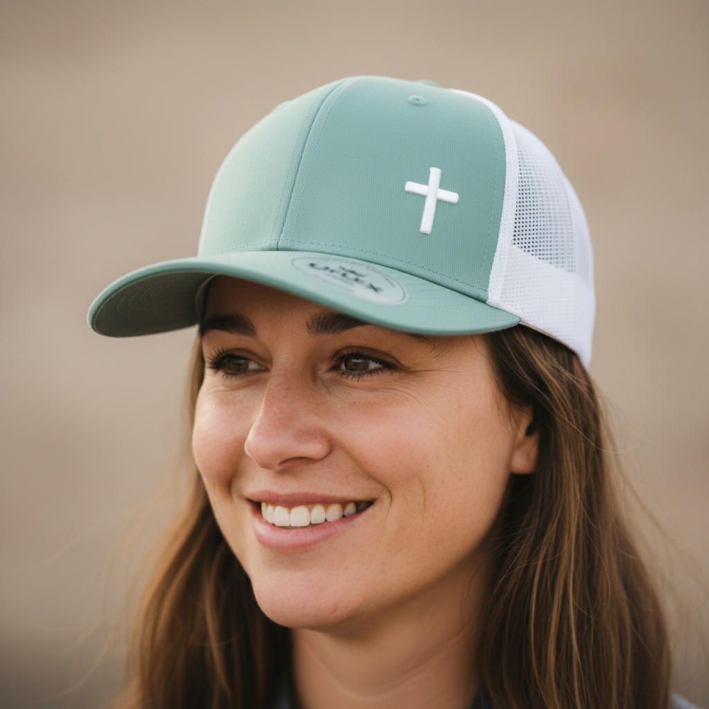 Cross – Christian Trucker Cap (Aqua & White)